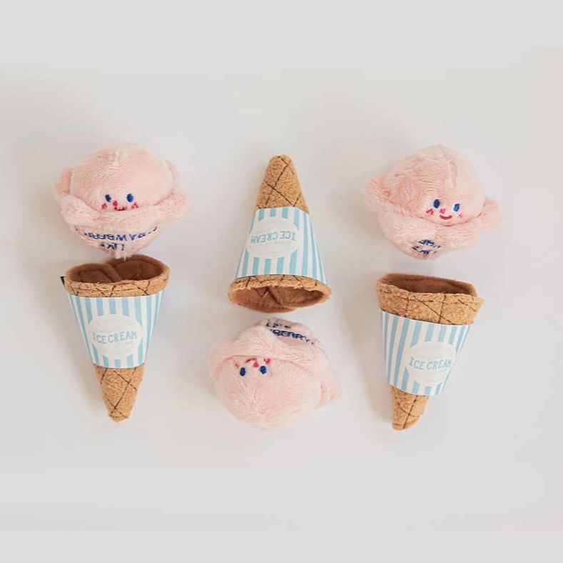 HKM-9636413 Durable Ice Cream Squeaky Toy for Dogs and Cats - Fleece Material, Engaging Playtime Fun