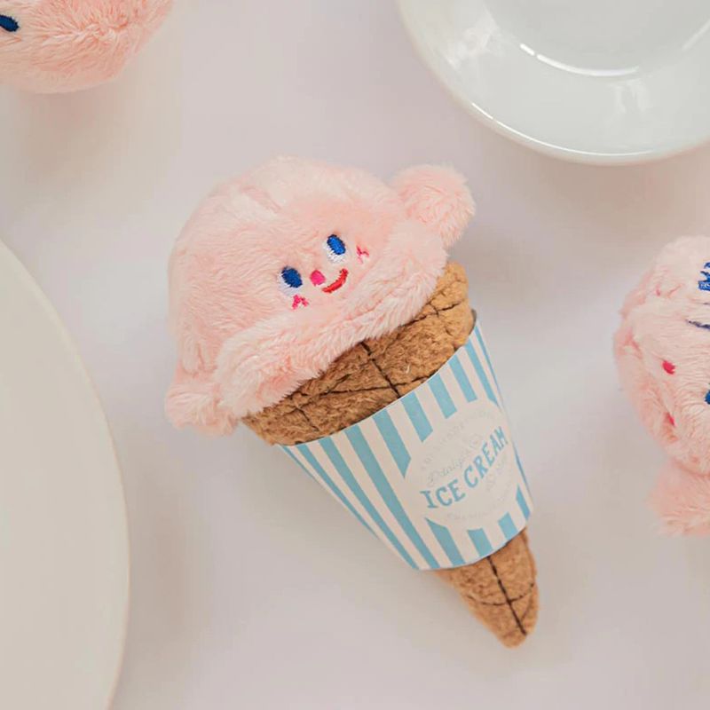 HKM-9636413 Durable Ice Cream Squeaky Toy for Dogs and Cats - Fleece Material, Engaging Playtime Fun