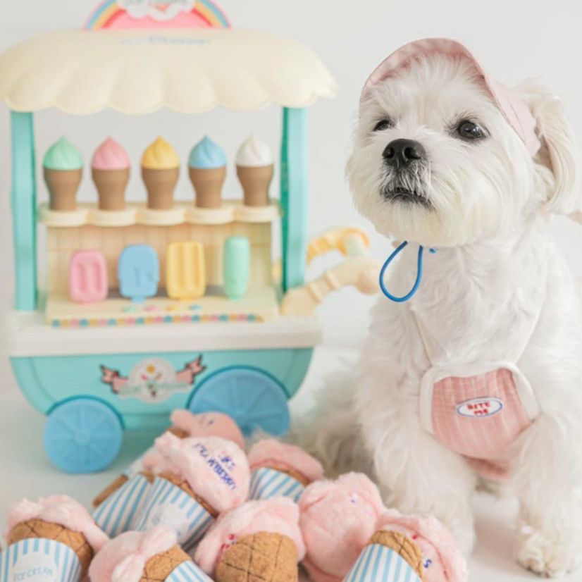 HKM-9636413 Durable Ice Cream Squeaky Toy for Dogs and Cats - Fleece Material, Engaging Playtime Fun