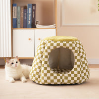 HKM-9638845 Cozy Closed Cat House for Small Dogs and Cats - Winter Warm Flannel & Cotton Design