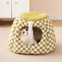 HKM-9638845 Cozy Closed Cat House for Small Dogs and Cats - Winter Warm Flannel & Cotton Design