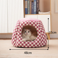 HKM-9638845 Cozy Closed Cat House for Small Dogs and Cats - Winter Warm Flannel & Cotton Design
