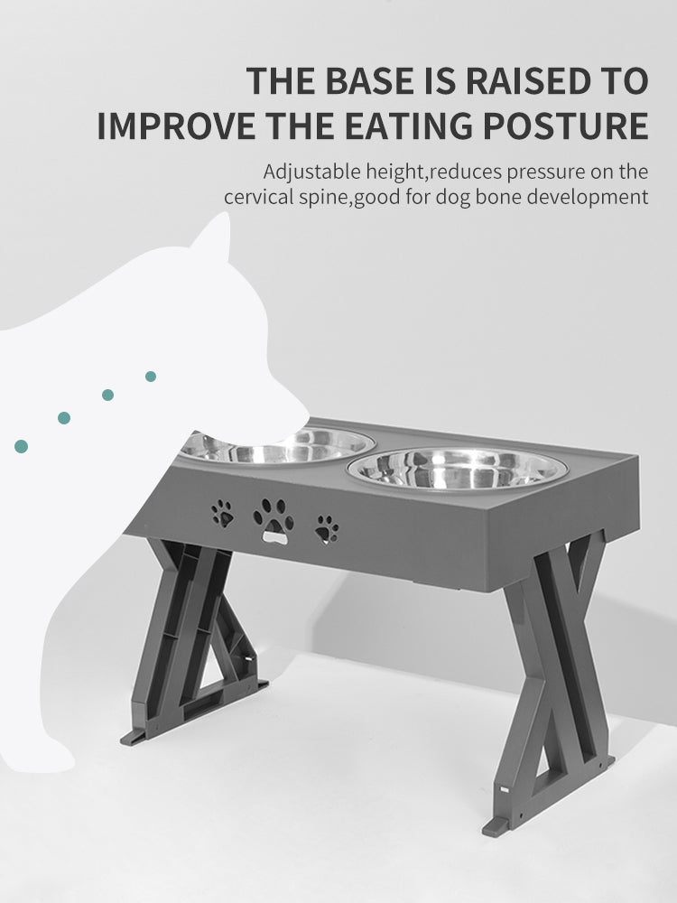 HKM-9640765 Folding Pet Feeder Dog Bowl - Lightweight Stainless Steel & Plastic Design