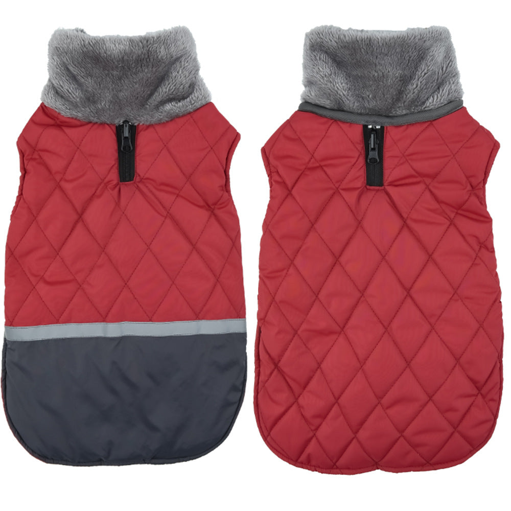 HKM-9641149 Reversible Plush Lapel Pet Jacket with Waterproof Fabric and Reflective Stripes