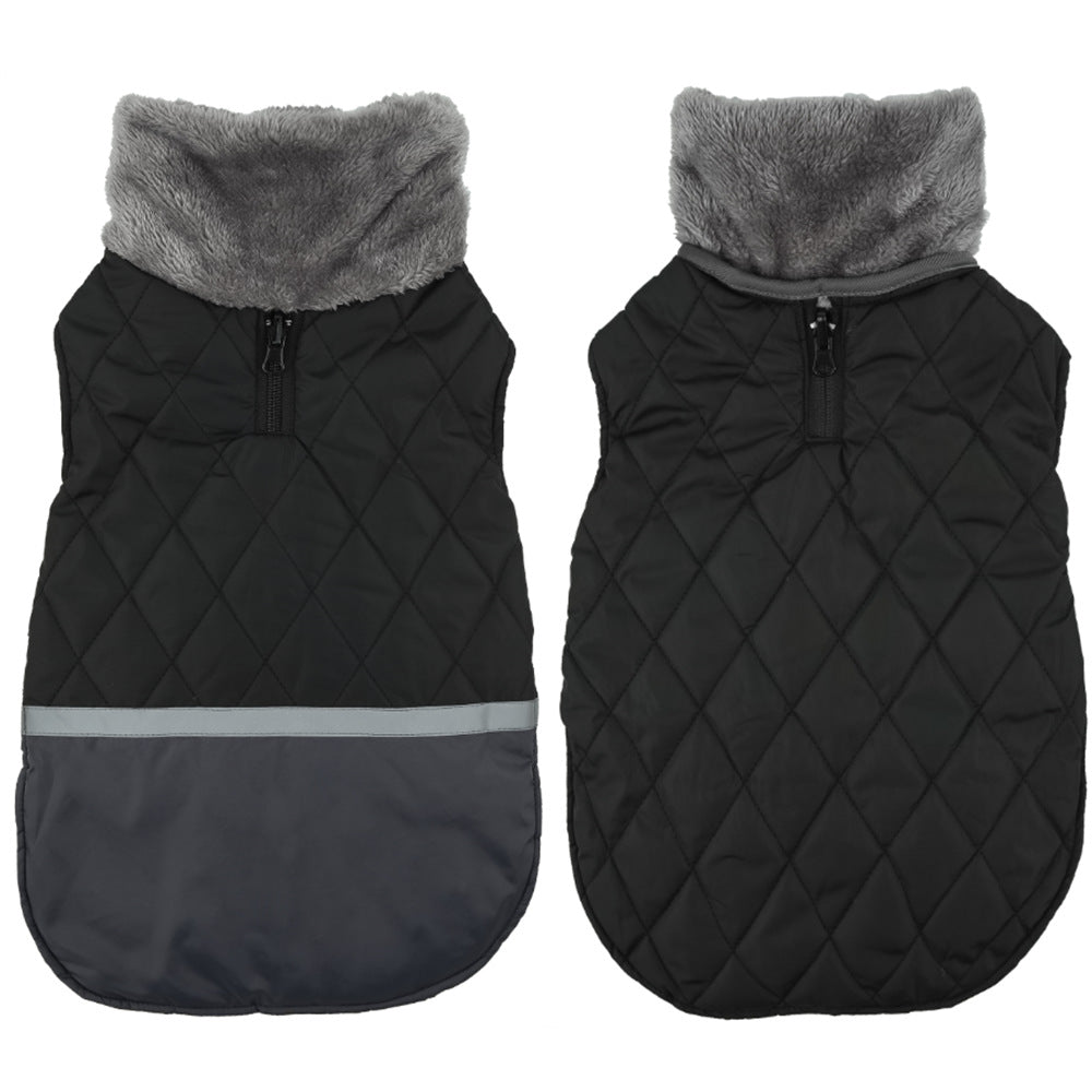 HKM-9641149 Reversible Plush Lapel Pet Jacket with Waterproof Fabric and Reflective Stripes