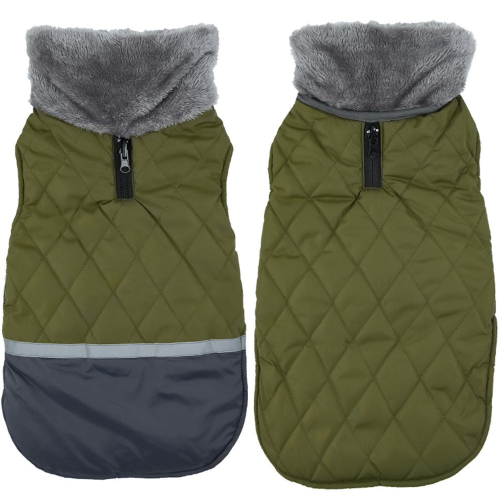 HKM-9641149 Reversible Plush Lapel Pet Jacket with Waterproof Fabric and Reflective Stripes