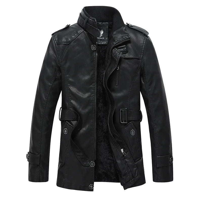 HKM-964115 Men's Coats Waterproof Windproof Motorcycle Jacket With Standing Collar Waxed Leather Jacket Winter PU Leather Jacket Custom