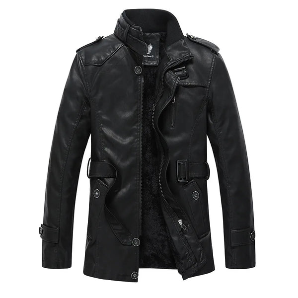HKM-964115 Men's Coats Waterproof Windproof Motorcycle Jacket With Standing Collar Waxed Leather Jacket Winter PU Leather Jacket Custom