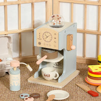 HKM-964179 Blue Wooden Coffee Maker Toy Set for Kids - Mini Educational DIY Kitchen Play for Boys and Girls