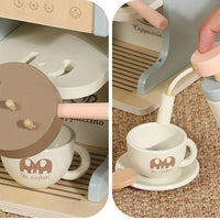 HKM-964179 Blue Wooden Coffee Maker Toy Set for Kids - Mini Educational DIY Kitchen Play for Boys and Girls