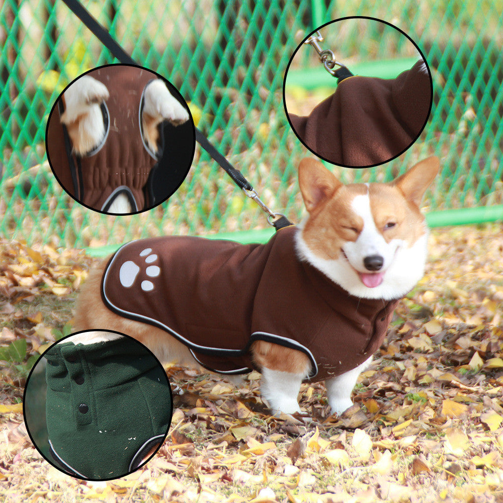 HKM-964179 Waterproof Fleece Dog Sweater Coat in Brown and Dark Green, Sizes S to 6XL