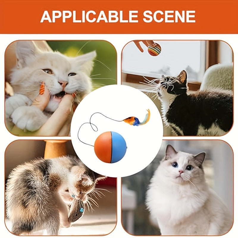 HKM-9642045 Interactive Plush Mouse Cat Toy Ball in Blue and Orange – 8.5cm Size and 140g Weight