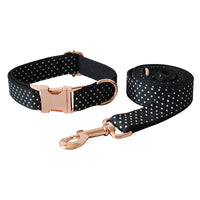 HKM-9642557 Black Polka Dot Dog Collar and Leash Set for Small to Extra Large Dogs