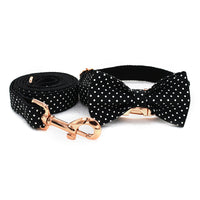 HKM-9642557 Black Polka Dot Dog Collar and Leash Set for Small to Extra Large Dogs