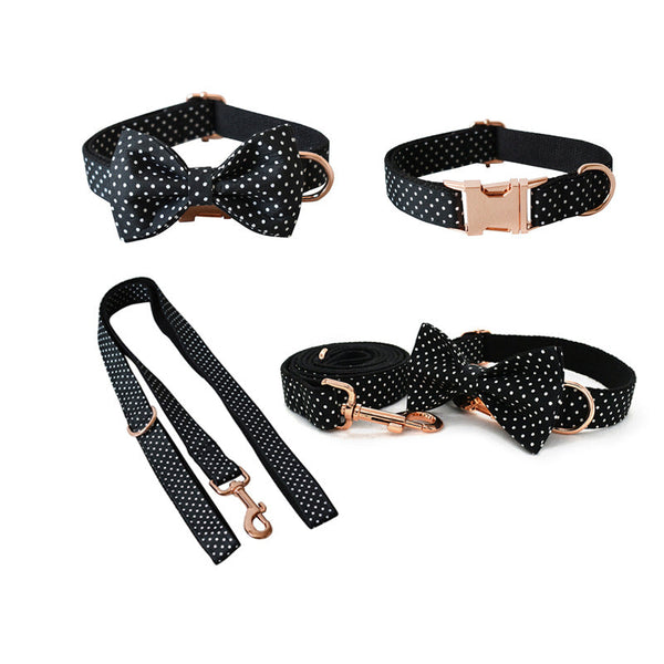 HKM-9642557 Black Polka Dot Dog Collar and Leash Set for Small to Extra Large Dogs