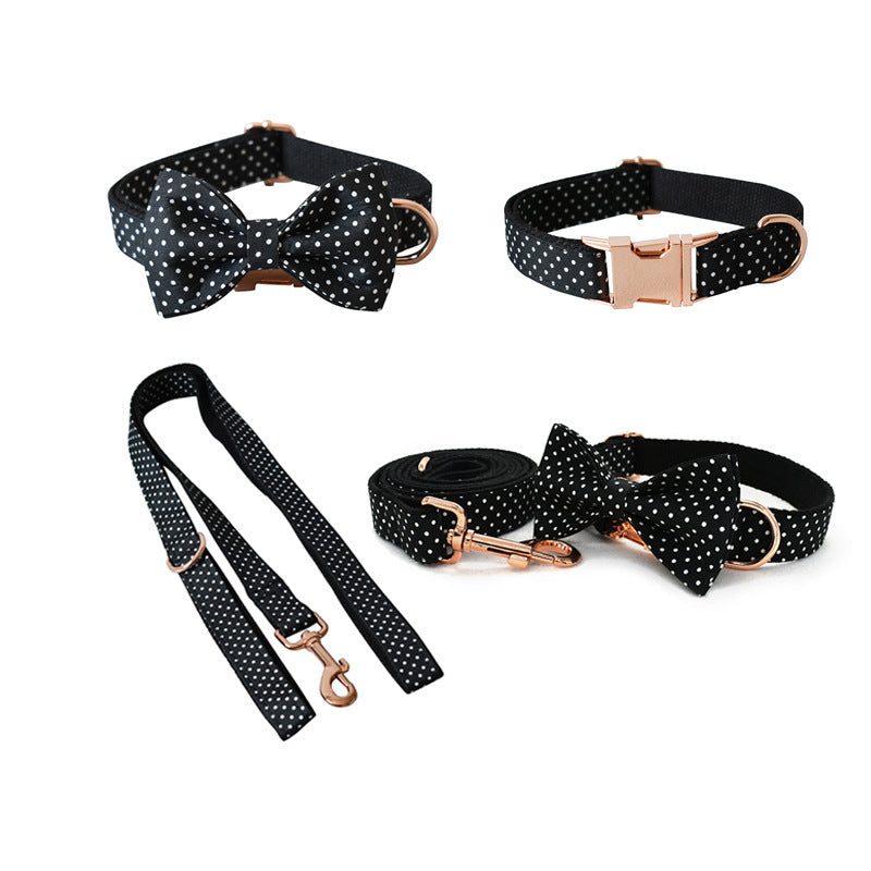 HKM-9642557 Black Polka Dot Dog Collar and Leash Set for Small to Extra Large Dogs