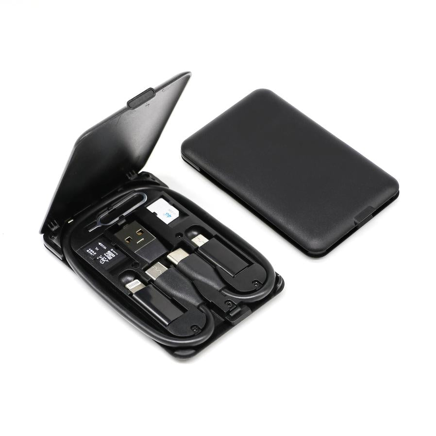 HKM-964435 Multi-Function Business Card Case with Data Cable: USB, 8PIN, Micro USB, Type-C, 0.2M Length