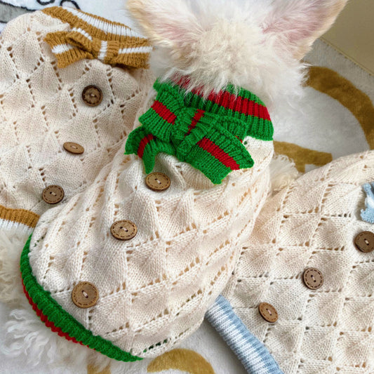 HKM-9648317 Knitted Hollow-Out Sweater for Pets - British Style, Available in Multiple Colors and Sizes