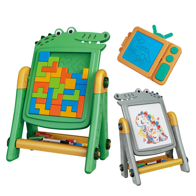 HKM-964883 2 in 1 Multifunctional Children's Drawing Board with Puzzle Game - Double-Sided Cartoon Doodle Toy