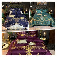 HKM-964883 European Style Embroidered Flower Cotton Bedding Set - Four-Piece or Six-Piece Options