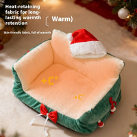 HKM-9650365 Christmas Cat Nest in Flannel - Warm, Removable, Washable, Plus-sized for All Seasons