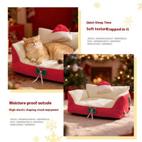HKM-9650365 Christmas Cat Nest in Flannel - Warm, Removable, Washable, Plus-sized for All Seasons