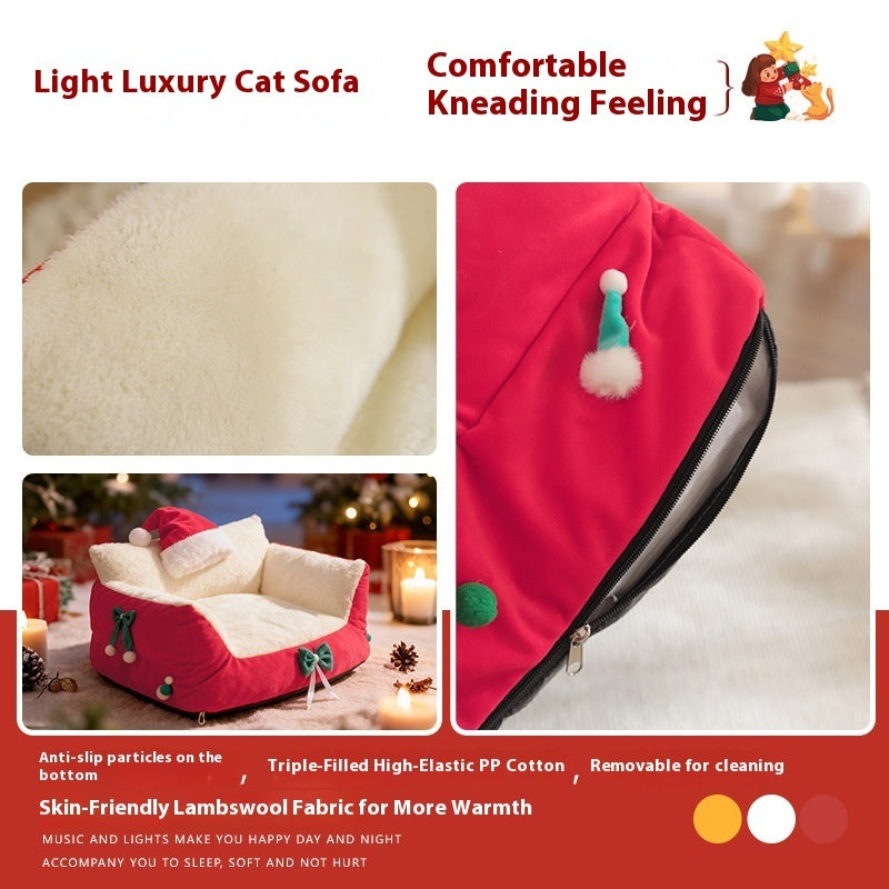 HKM-9650365 Christmas Cat Nest in Flannel - Warm, Removable, Washable, Plus-sized for All Seasons