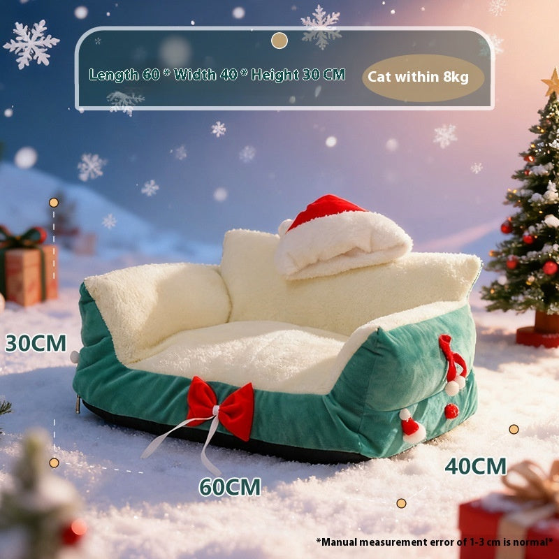 HKM-9650365 Christmas Cat Nest in Flannel - Warm, Removable, Washable, Plus-sized for All Seasons