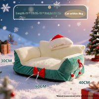 HKM-9650365 Christmas Cat Nest in Flannel - Warm, Removable, Washable, Plus-sized for All Seasons