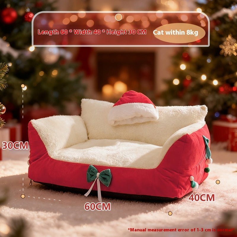 HKM-9650365 Christmas Cat Nest in Flannel - Warm, Removable, Washable, Plus-sized for All Seasons