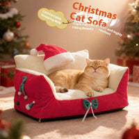 HKM-9650365 Christmas Cat Nest in Flannel - Warm, Removable, Washable, Plus-sized for All Seasons