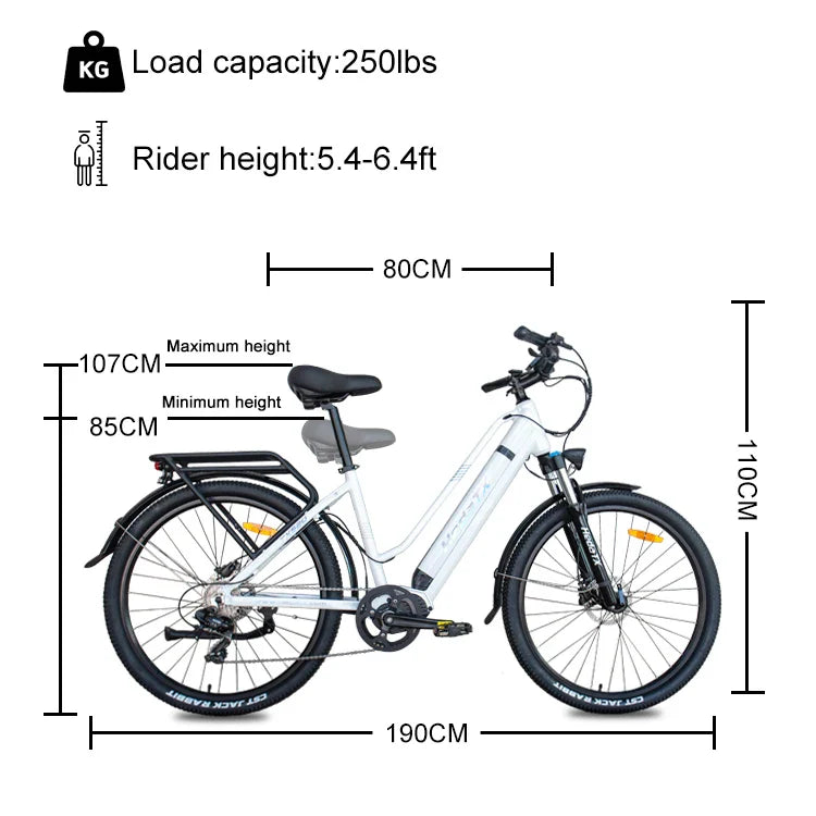 HKM-965203 48V 250W Electric Bike with 13Ah Lithium Battery, 27.5 Inch Aluminum Alloy Frame, 7 Speed Gears, Disc Brakes
