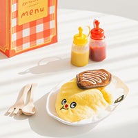 HKM-9652541 Plush Omurice Leaky Toy with Hidden Food Compartments and Flannel Cloth