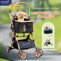 HKM-965395 Lightweight Gold Colour Foldable Pet Stroller for Easy Travel and Outdoor Use