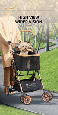 HKM-965395 Lightweight Gold Colour Foldable Pet Stroller for Easy Travel and Outdoor Use