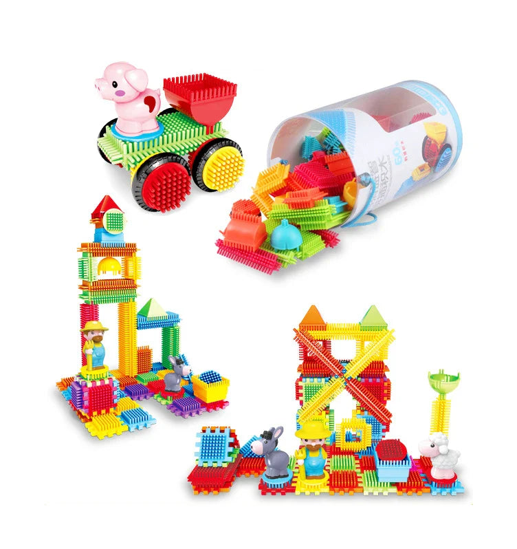 HKM-965459 Creative Farm Theme DIY Building Blocks Set, 30-Piece Bristle Construction Toy for Ages 3 and Up, Modern Design, Educational Fun