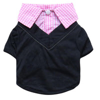 HKM-965459 Teddy Printed Plaid Pointed Collar Pet Shirt for Small Dogs - Polyester T-Shirt in Black and Pink, Yellow, or Blue