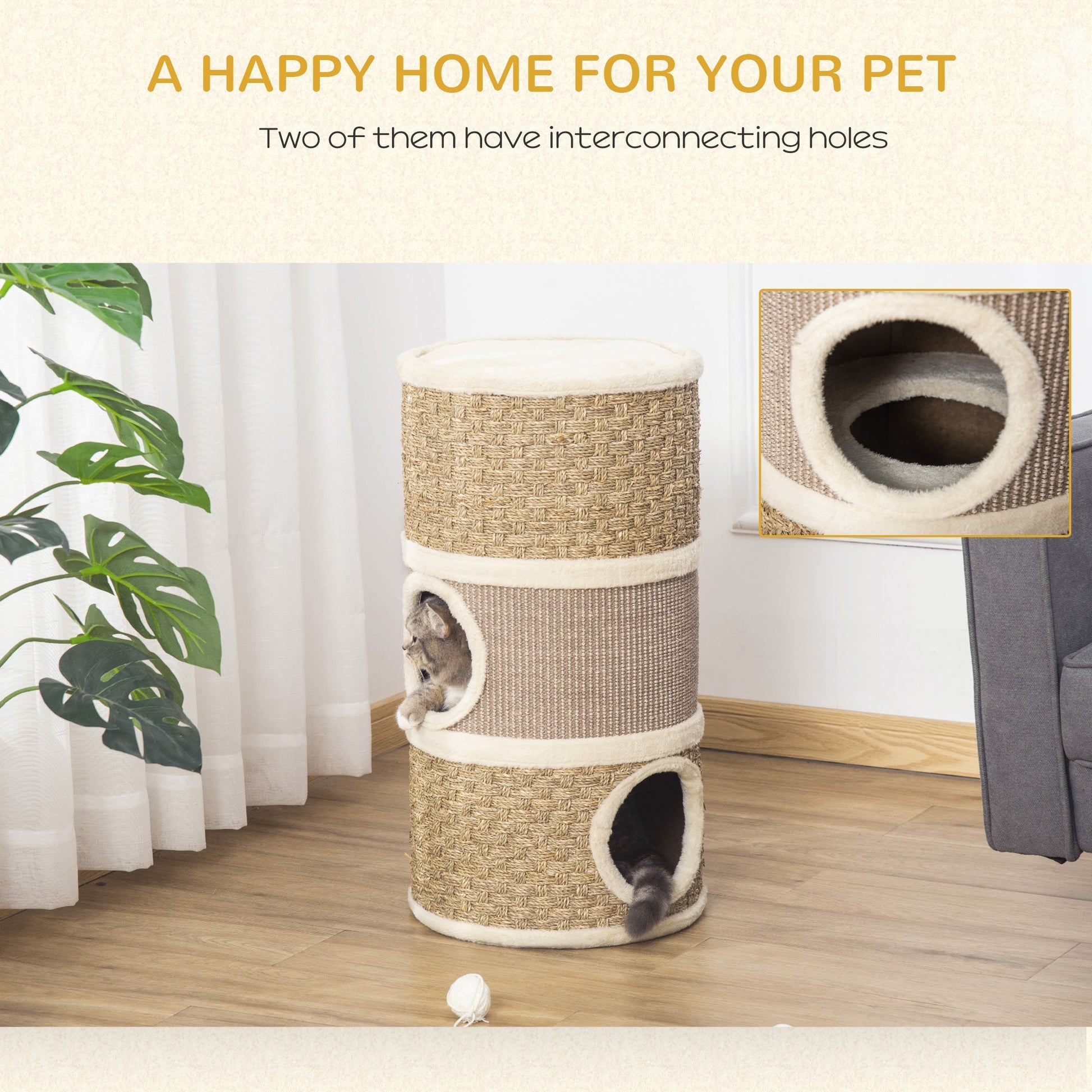 HKM-9654717 Cozy Cat Scratching Barrel with Multiple Dens and Sisal Pads