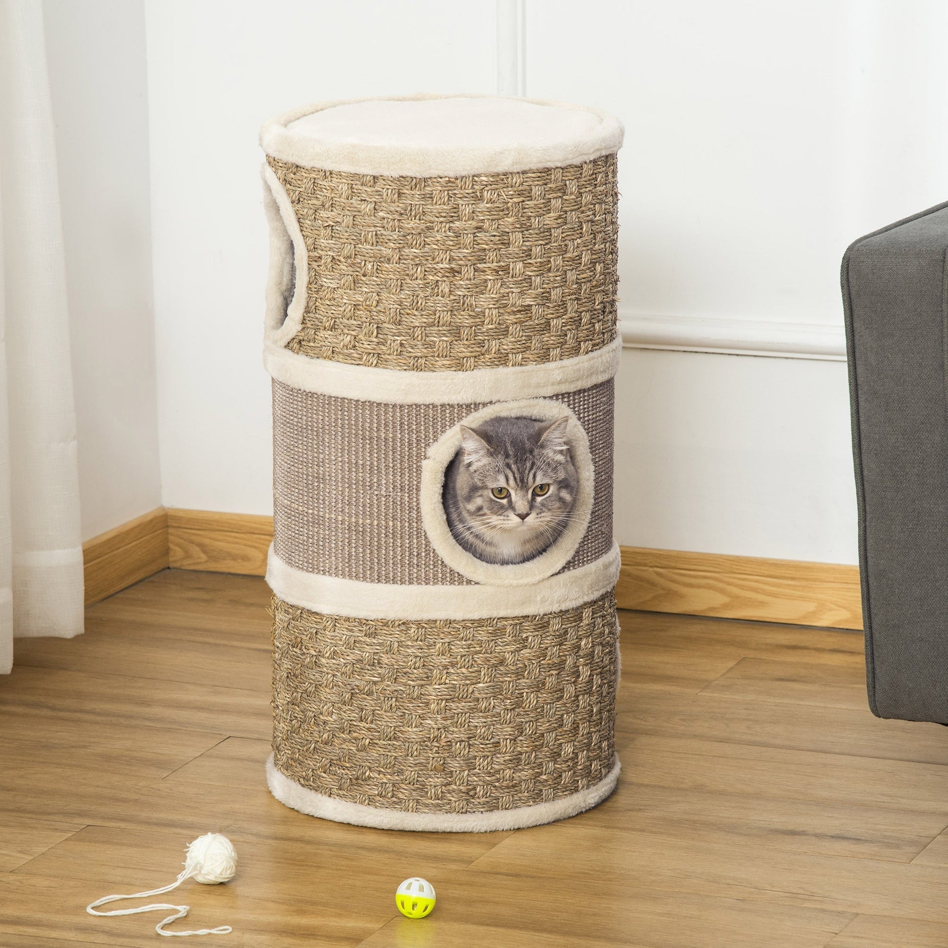 HKM-9654717 Cozy Cat Scratching Barrel with Multiple Dens and Sisal Pads