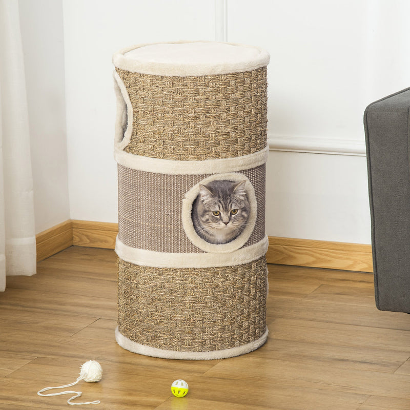 HKM-9654717 Cozy Cat Scratching Barrel with Multiple Dens and Sisal Pads