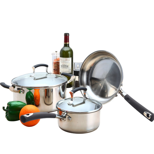HKM-965587 Non-Stick Stainless Steel Cookware Set - Saucepan and Frying Pan for Kitchen Use