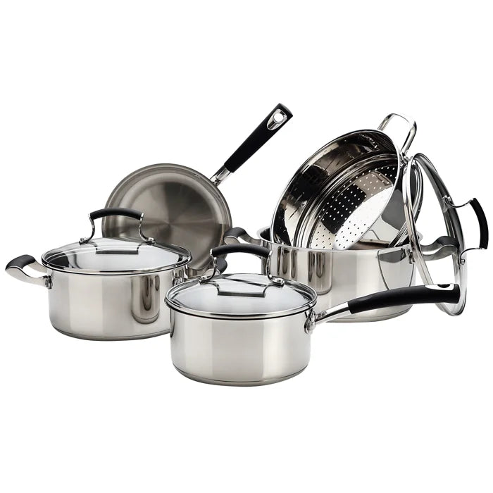 HKM-965587 Non-Stick Stainless Steel Cookware Set - Saucepan and Frying Pan for Kitchen Use