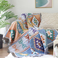 HKM-965651 Geometric Knitted Blanket Made of Cotton and Polyester for Sofa and Bed Use