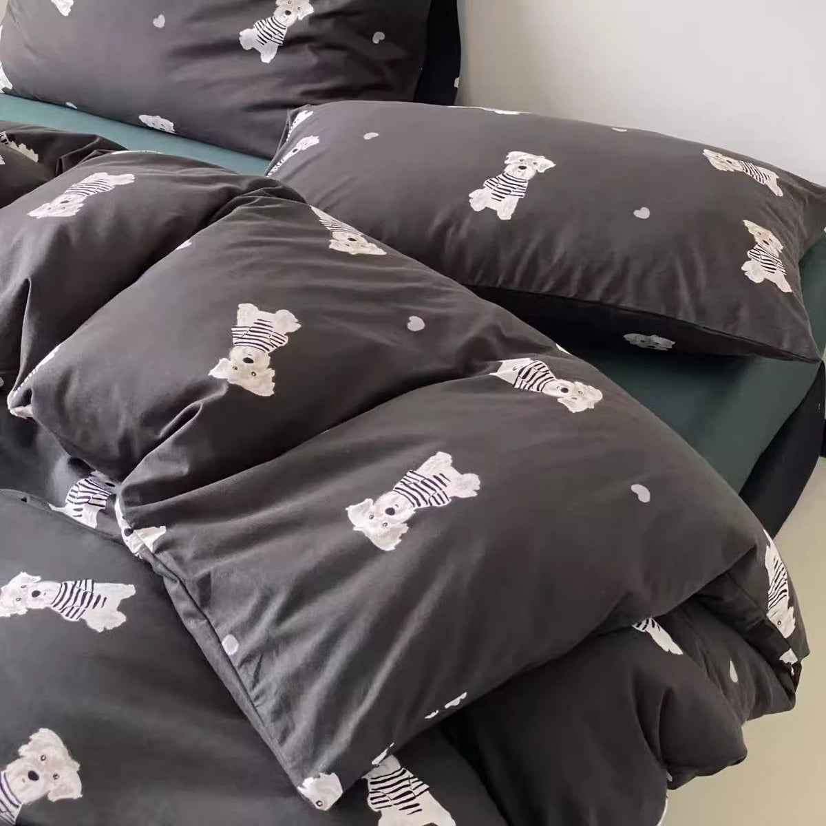 HKM-965715 Cotton Knitted Printed Four-Piece Bedding Set with Geometric, Floral, and Animal Patterns