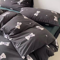 HKM-965715 Cotton Knitted Printed Four-Piece Bedding Set with Geometric, Floral, and Animal Patterns