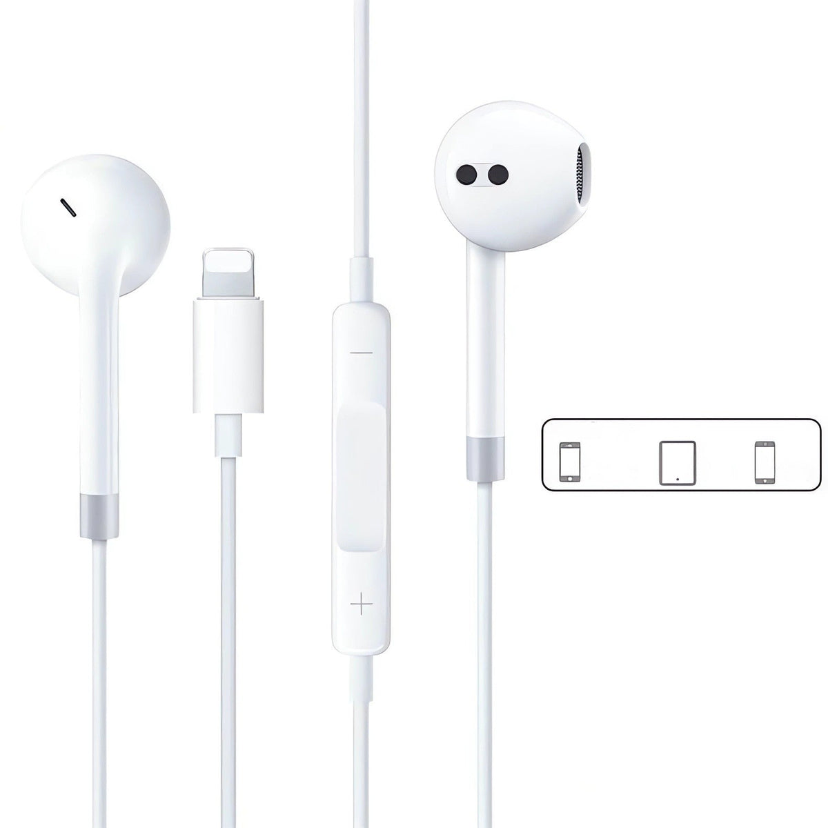 HKM-965779 Lightning In-Ear Wired Earbuds for iPhone 14, 13, 12, 11, 8 Plus, XS - Built-in Remote for Music and Calls