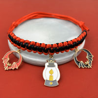 HKM-9658045 Halloween Themed Hand-Woven Pet Collar with Geometric Patterns and Skull Designs