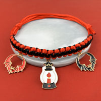 HKM-9658045 Halloween Themed Hand-Woven Pet Collar with Geometric Patterns and Skull Designs