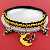 HKM-9658045 Halloween Themed Hand-Woven Pet Collar with Geometric Patterns and Skull Designs