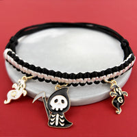 HKM-9658045 Halloween Themed Hand-Woven Pet Collar with Geometric Patterns and Skull Designs